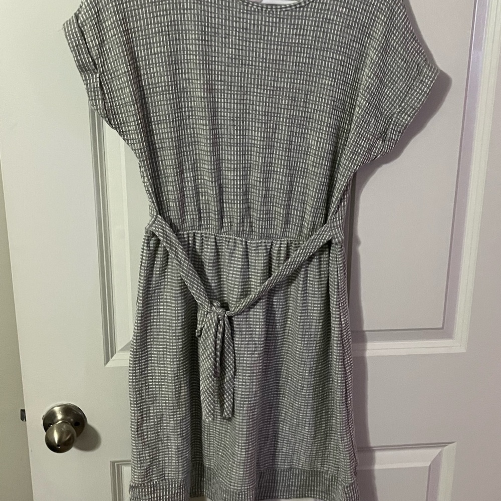 Green and white dress.